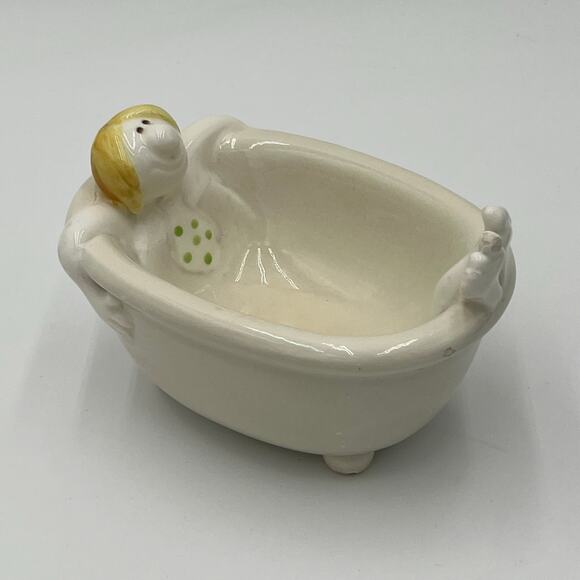 Vintage 1975 Fitz & Floyd DOWN THE DRAIN Soap Dish Man in Tub 5" - Picture 1 of 11